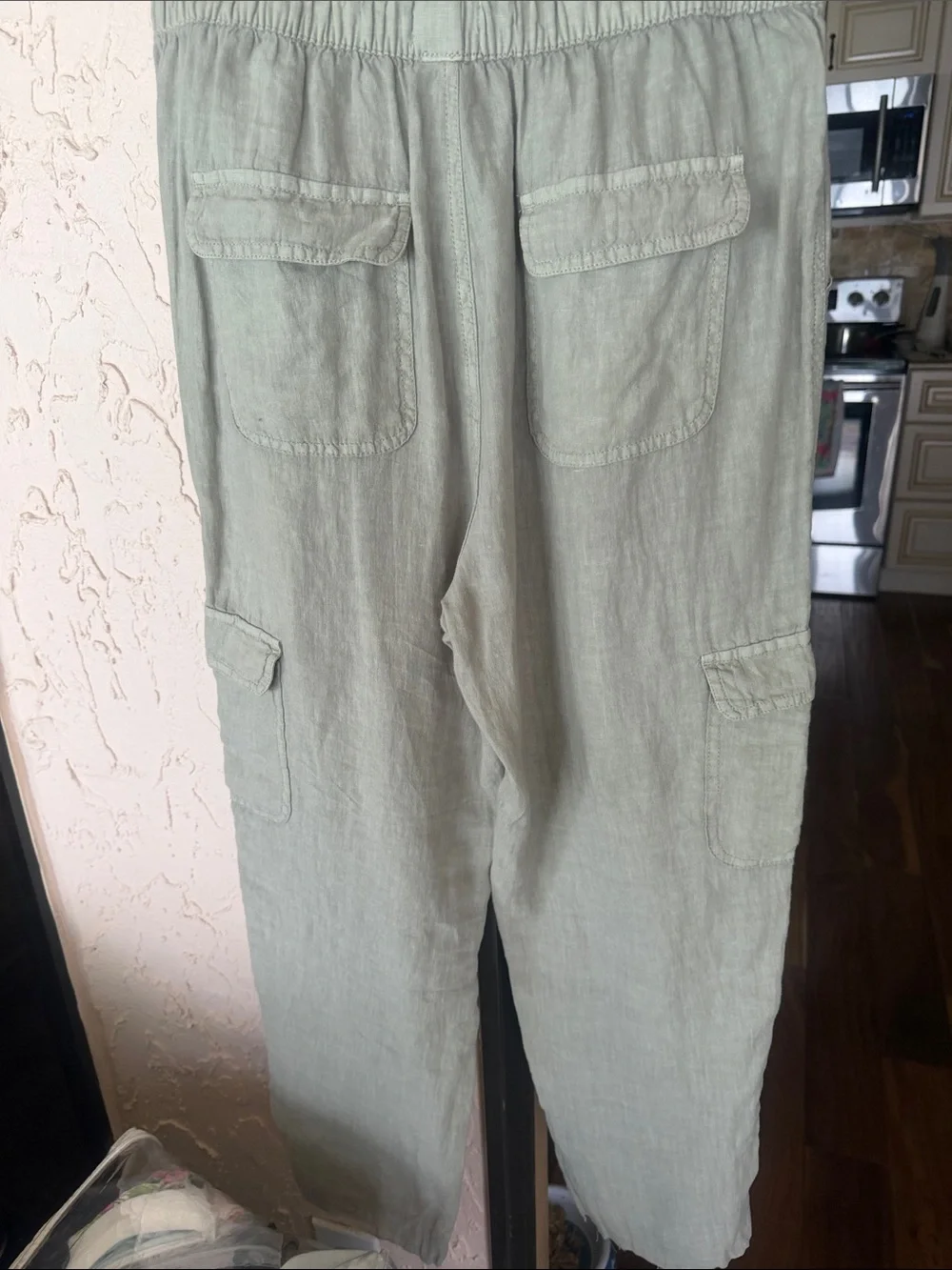 Nicole Miller Olive Drawstring Cargo Linen Pants